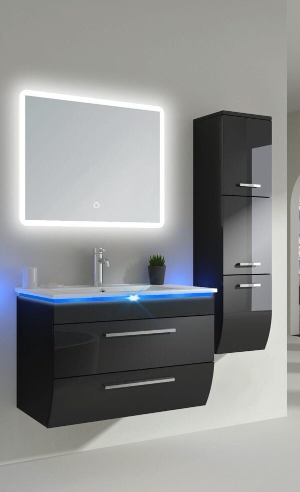 24 inch MDF black floating vanity with ceramic sink and LED mirror