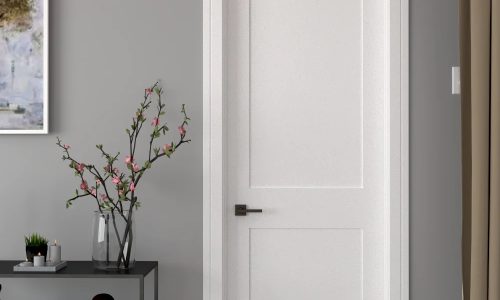 2-panel solid core shaker interior door, pre-primed MDF, reversible handing, 1-3/8 inch thickness"