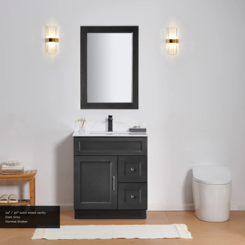 dark grey solid wood vanity with counter top
