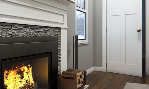 Premium 3-panel shaker solid core door with sleek flat-panel design in a modern-traditional interior setting.