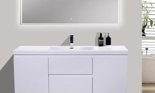 60 inch floating white vanity with two spacious drawers