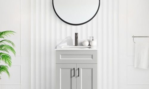 24 inch Step Bevel Solid Wood Vanity in Grey