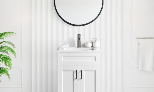 24 inch Step Bevel Solid Wood Vanity in White, Grey, and Navy Blue